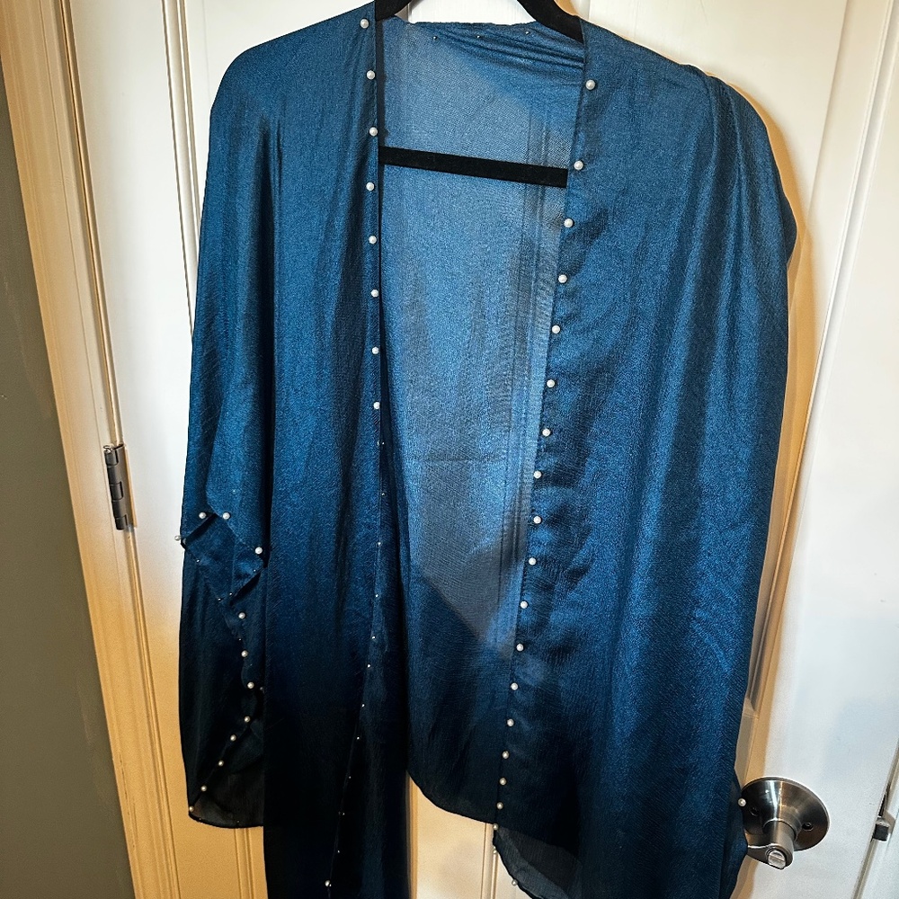 JC Sunny - Dark Blue with Pearls Shawl/Cover Up
